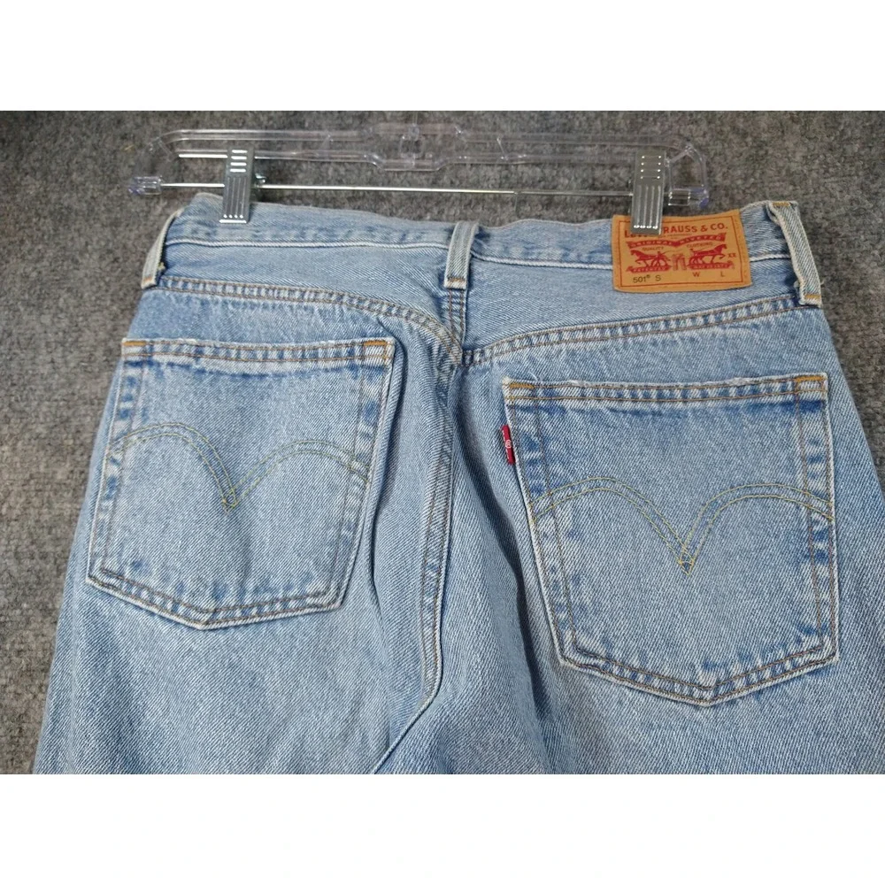 Levis 501 S‎ Skinny Jeans Light Distressed Ripped Button Fly Blue Denim 27x28